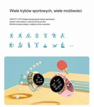 Funkcjonalny zegarek SMARTWATCH GRAVITY kroki trening MENU PL POŁĄCZENIA