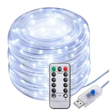 WĄŻ ŚWIETLNY 100LED LAMPKI CHOINKOWE USB PILOT 12M