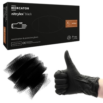 Rękawiczki nitrylowe CZARNE MERCATOR NITRYLEX black AQL 1.5 r. XL 100 szt.