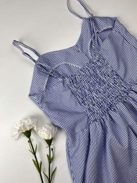 Urocza sukienka w niebiesko białe paseczki midi regulowane ramiączka r. L