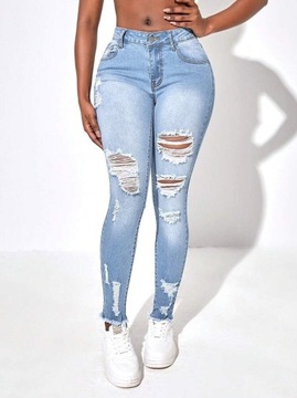 SHEIN SXY Modne damskie spodnie jeansowe skinny z przetarciami L