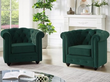 Fotel z zielonego weluru - CHESTERFIELD