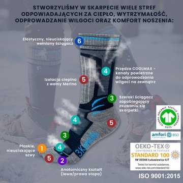 Skarpetki dziecięce 3Kamido OUTDOOR wełna merino szaro - pomarańczowe 23-26