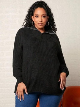 SHEIN CURVE Plus czarny luźny sweter z zamkiem 54