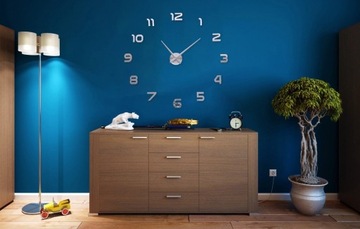 ZEGAR ŚCIENNY DIY DUŻY NAKLEJANY NA ŚCIANĘ 3D CICHY LUSTRZANY 65-120 CM