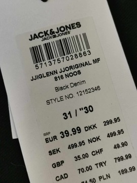 JACK & JONES Męskie dżinsy Slim Fit 31/30 19A294