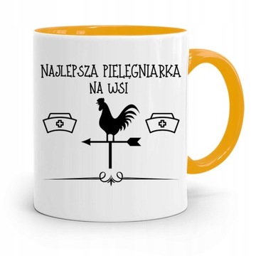 KUBEK ŻÓŁTY PREZENT PIELĘGNIARKI NAJLEPSZA NA WSI z Nadrukiem ze Zdjęciem