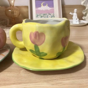 250 мл милые керамические кружки в корейском стиле Kawaii с цветочным узором ручной работы