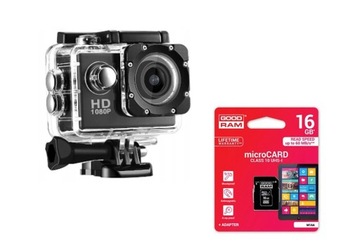 KAMERA SPORTOWA Z UCHWYTEM NA KASK FULLHD + KARTA