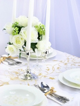 Скатерть из органзы Скатерть с золотым принтом - 9м