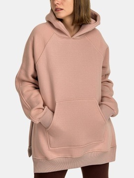 BLUZA DRESOWA DAMSKA KAPTUR ROZCIĘCIA GŁADKA WYGODNA CIEPŁA BRUDNY RÓŻ L/XL