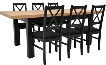 Drewniany stół 90x160/210 blat DĄB KRAFT 6 krzeseł