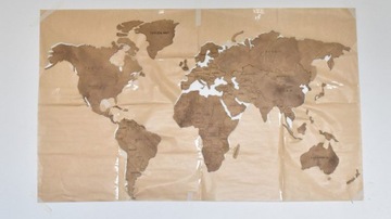 Деревянная карта мира на стене с булавками, 120 см