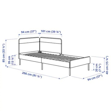 ИКЕА БЛАКУЛЛЕН | Knisa Каркас кровати с мягкой обивкой среднего синего цвета | 90х200 см