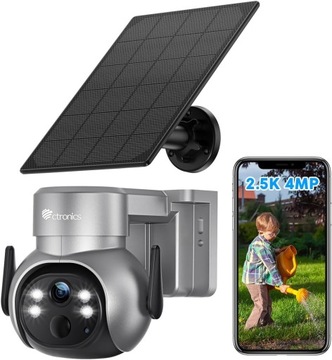 KAMERA SOLARNA ZEWNĘTRZNA OBROTOWA IP WIFI 4MP 2.5K NA BATERIE 4x ZOOM PIR