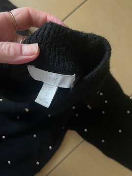 Sweterek sweter czarny H&M perły cyrkonie s