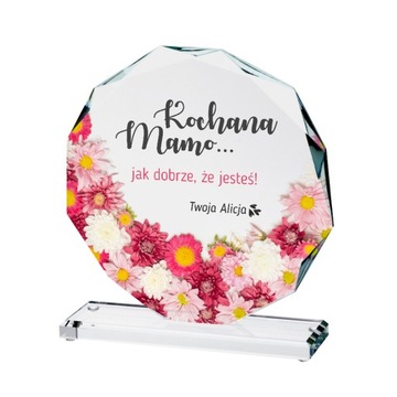 Trofeum szklane statuetka podziękowanie z nadrukiem Dzień Matki ślub wesele