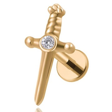 KOLCZYK LABRET ZŁOTY SZTYLET HELIX TYTANOWY 1,2/6
