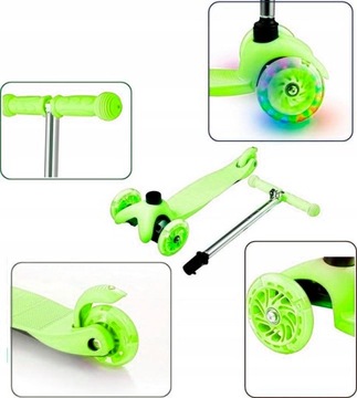 ТРЕХКОЛЕСНЫЙ ДЕТСКИЙ САМОКАТ TOBBI-TOYS БАЛАНСИРОВАНИЕ КОЛЕСА LED ЗЕЛЕНЫЙ