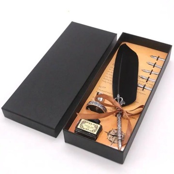 PS170 Natural Delicate Feather Quill Pen Set Dip Pen Sign Pen Kit Gift Box