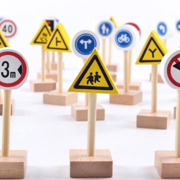 НАБОР ИЗ 35 ШТ. ДЕРЕВЯННЫЕ УЛИЧНЫЕ ЗНАКИ ДОРОЖНЫЕ ЗНАКИ