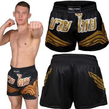 BELTOR SPODENKI TRENINGOWE MUAY THAI 02 ROZMIAR S CZARNE SPORTOWE