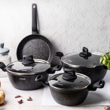 Набор мраморных кастрюль + индукционная сковорода, 7 предметов.