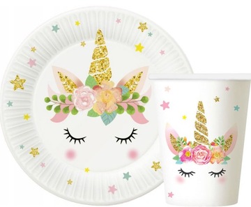Talerzyki kubeczki JEDNOROŻEC tęczowy 1-99 urodzinowe UNICORN party DUŻY