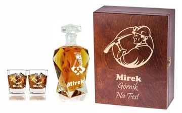 SKRZYNKA KARAFKA SZKLANKI DO WHISKY Z GRAWEREM!