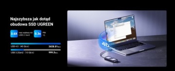 Корпус UGREEN M.2 NVMe 40 Гбит/с с активным охлаждением, USB4/Thunderbolt SSD