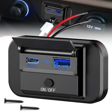 Автомобильная зарядная панель 12-24В с QC 3.0 + PD 3.0 для автомобилей