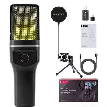 Mikrofon Bezprzewodowy 777W Led RGB USB-C Lightning komputer PC