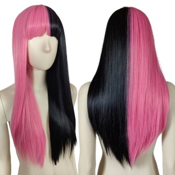 Peruka czarno różowa Z PROSTĄ GRZYWKĄ Draculaura cosplay Monster High goth