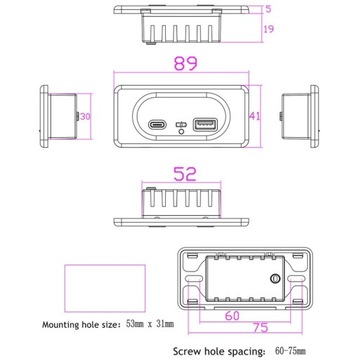 Двойная розетка зарядного устройства QC+PD DC 12–24 В для КАМЕРЫ