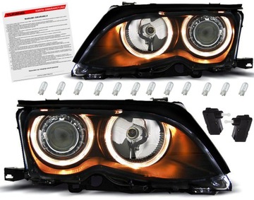 BMW 3 E46 01-05 SEDAN LAMPY reflektory BLACK ringi