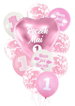Balony ROCZEK + IMIĘ 1 urodzinki dziewczynki
