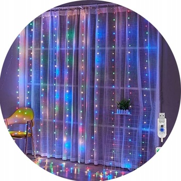 LAMPKI KURTYNA ŚWIETLNA LED 200 3X2M Kolorowy