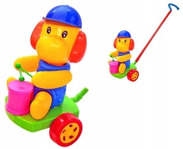 PIESEK Z BĘBENKIEM NA PATYKU kiju pchacz pchanka