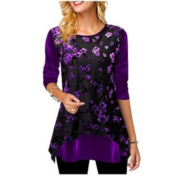 ELEGANCKA BLUZKA DAMSKA Z DŁUGIM RĘKAWEM NADRUK, wzór4, M, M