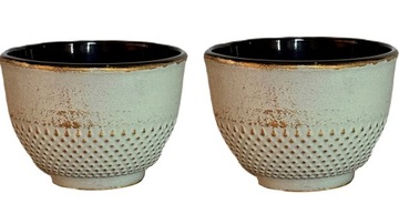 2 X CZARKI żeliwne filiżanki DO HERBATY pojemność 100ml miętowo złote