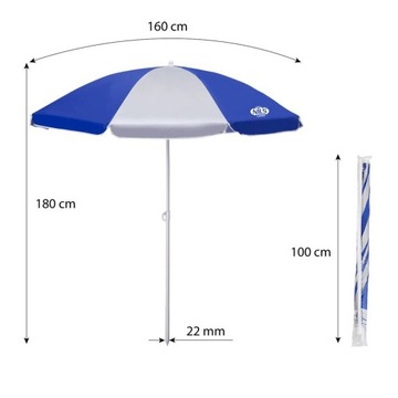 NILS NC7813 NIEBIESKI PARASOL PLAŻOWY 180 CM DUŻY PLAŻOWY OGRODOWY UV