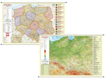 Polska mapa ścienna 2 str. fizyczna + administracyjna na 2024 ArtGlob