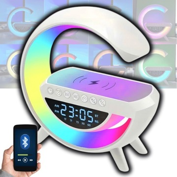 LAMPKA NOCNA LED ZEGAR BUDZIK GŁOŚNIK ŁADOWARKA INDUKCJA BLUETOOTH PREZENT