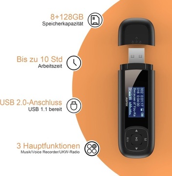 MP3 AGPtek 1 черный 8 ГБ