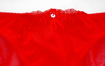 Tiulowy komplet bielizny biustonosz z figami kropki haft czerwony 70B + M