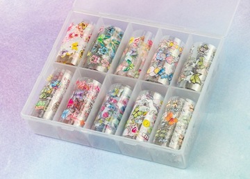 10 x ТРАНСФЕРНАЯ ФОЛЬГА ДЛЯ УКРАШЕНИЯ НОГТЕЙ НАБОР «ГИБРИДНЫЕ БАБОЧКИ ЦВЕТЫ» 04