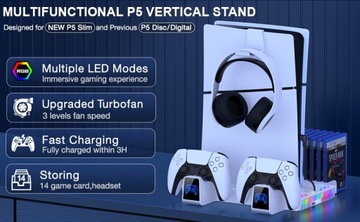 ЗАРЯДНАЯ СТАНЦИЯ ОРГАНАЙЗЕР RGB ДЛЯ DualSense+PS5/PS5 SLIM 2023 ОХЛАЖДАЮЩИЙ ВЕНТИЛЯТОР