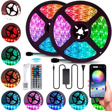 TAŚMA LED 10M RGB WODOODPORNA PASEK LED 5050 PILOT STEROWANIE APLIKACJĄ