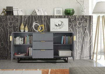 СОВРЕМЕННЫЙ КОМОД, МАТОВЫЙ СЕРЫЙ СТОЛ, РЕБРИСТЫЕ ФАСАДЫ, ГЛАМУР LFT101