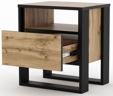 VERA дубовый вотан черный прикроватный столик с U-образным ящиком